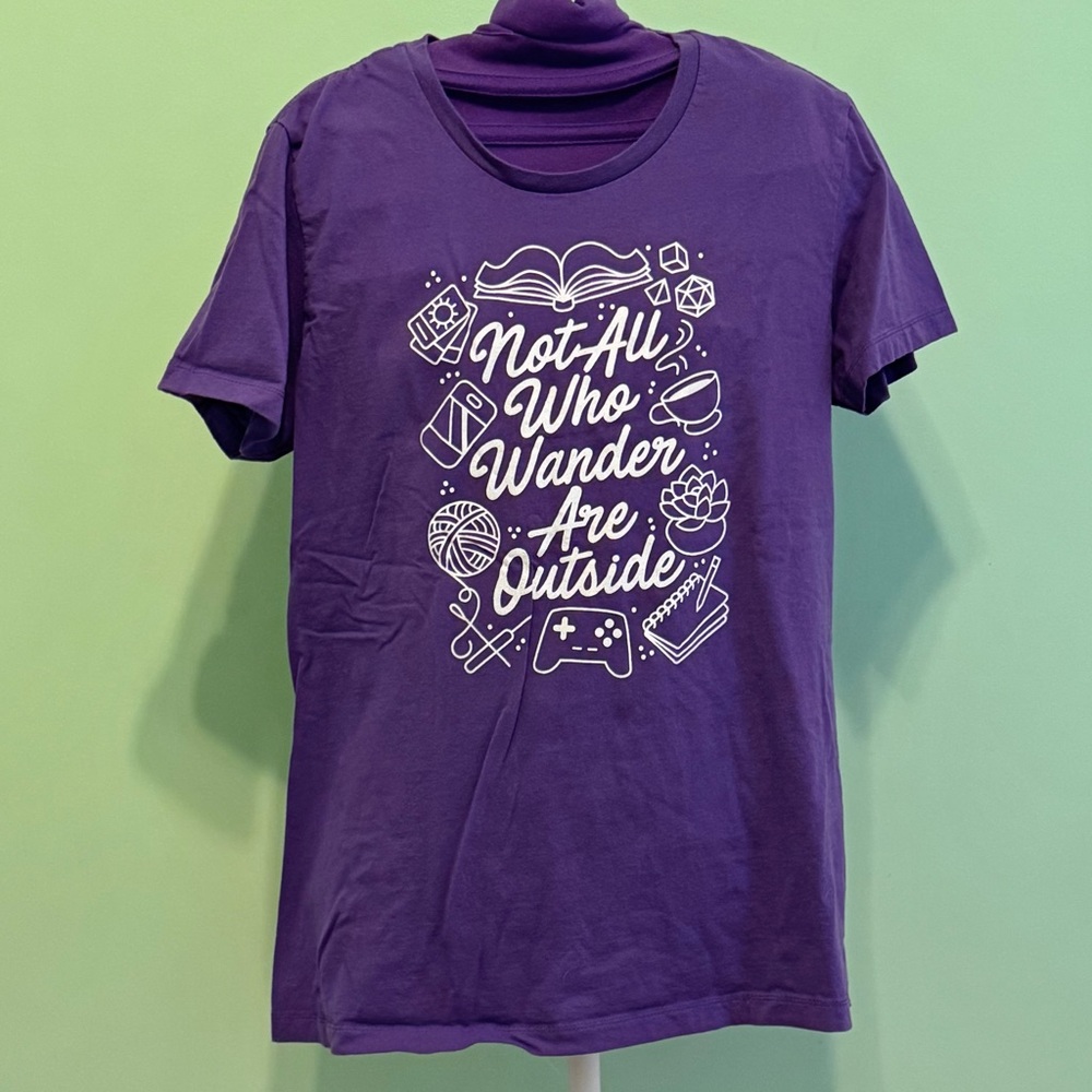 "Not All Who Wander Are Outside" Purple Short Sleeve Tee